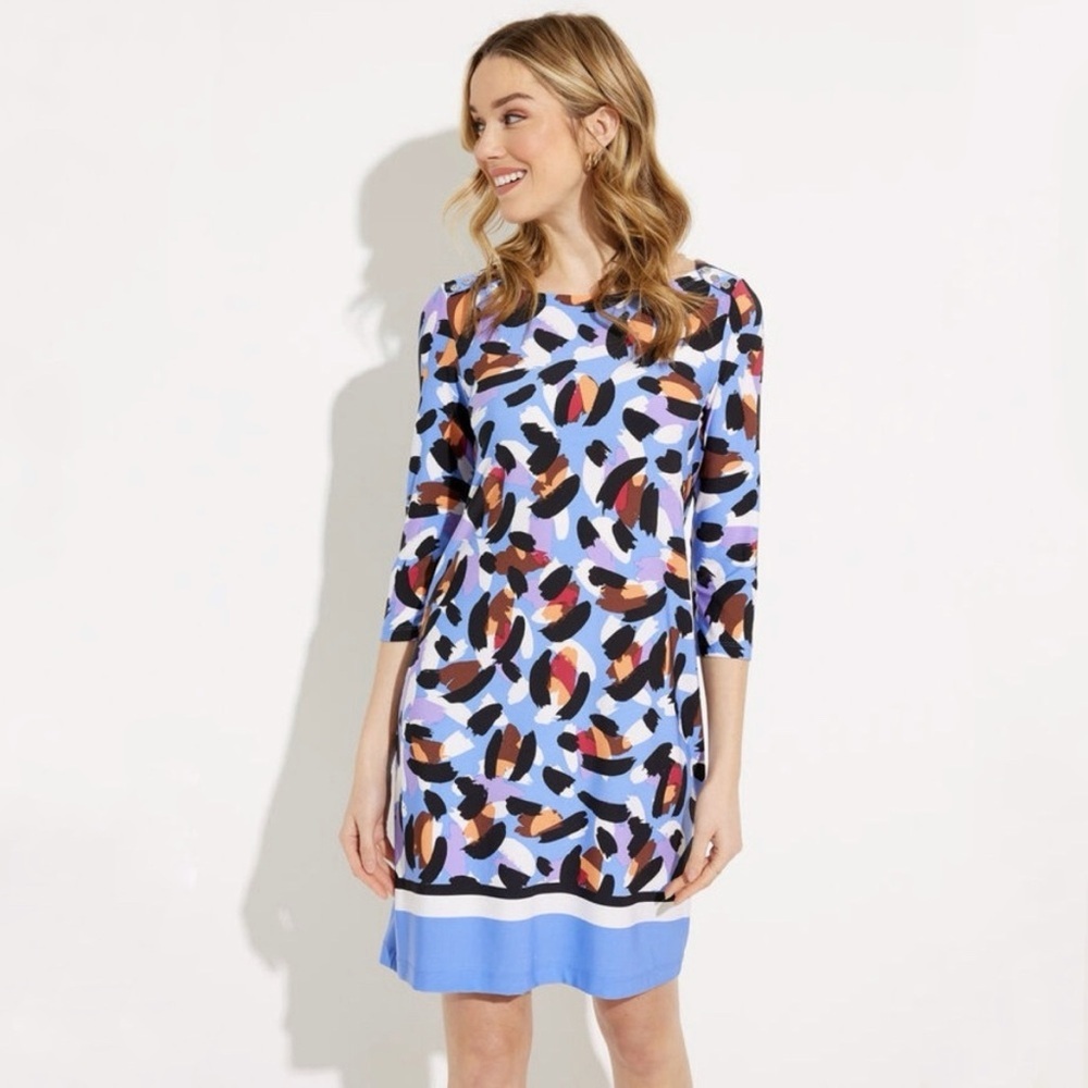 Joseph Ribkoff Abstract Print Square Neck 3/4 Sleeve Shift Dress Size 10